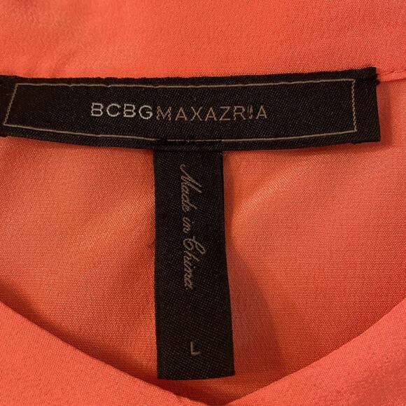BCBGMaxAzria Coral Orange Silk Keyhole Long Sleeve Blouse Large - Picture 3 of 9